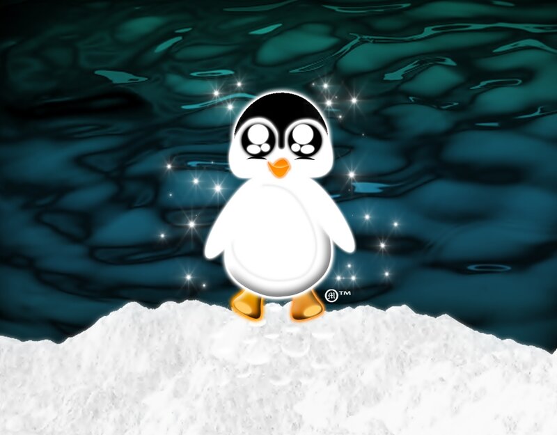 Cartoon Penguin on Snow