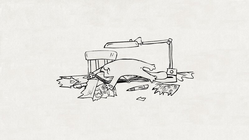 cartoon pig at desk