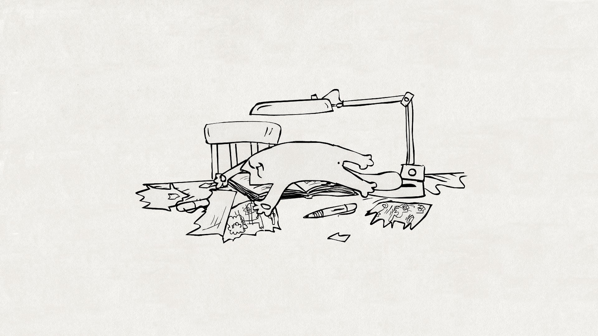 cartoon pig at desk