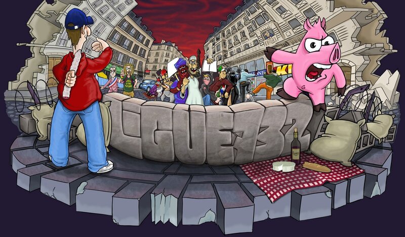Cartoon Pig on Barricade