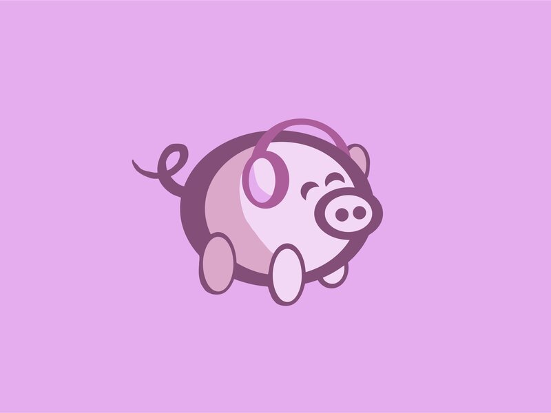 cartoon pig with headphones