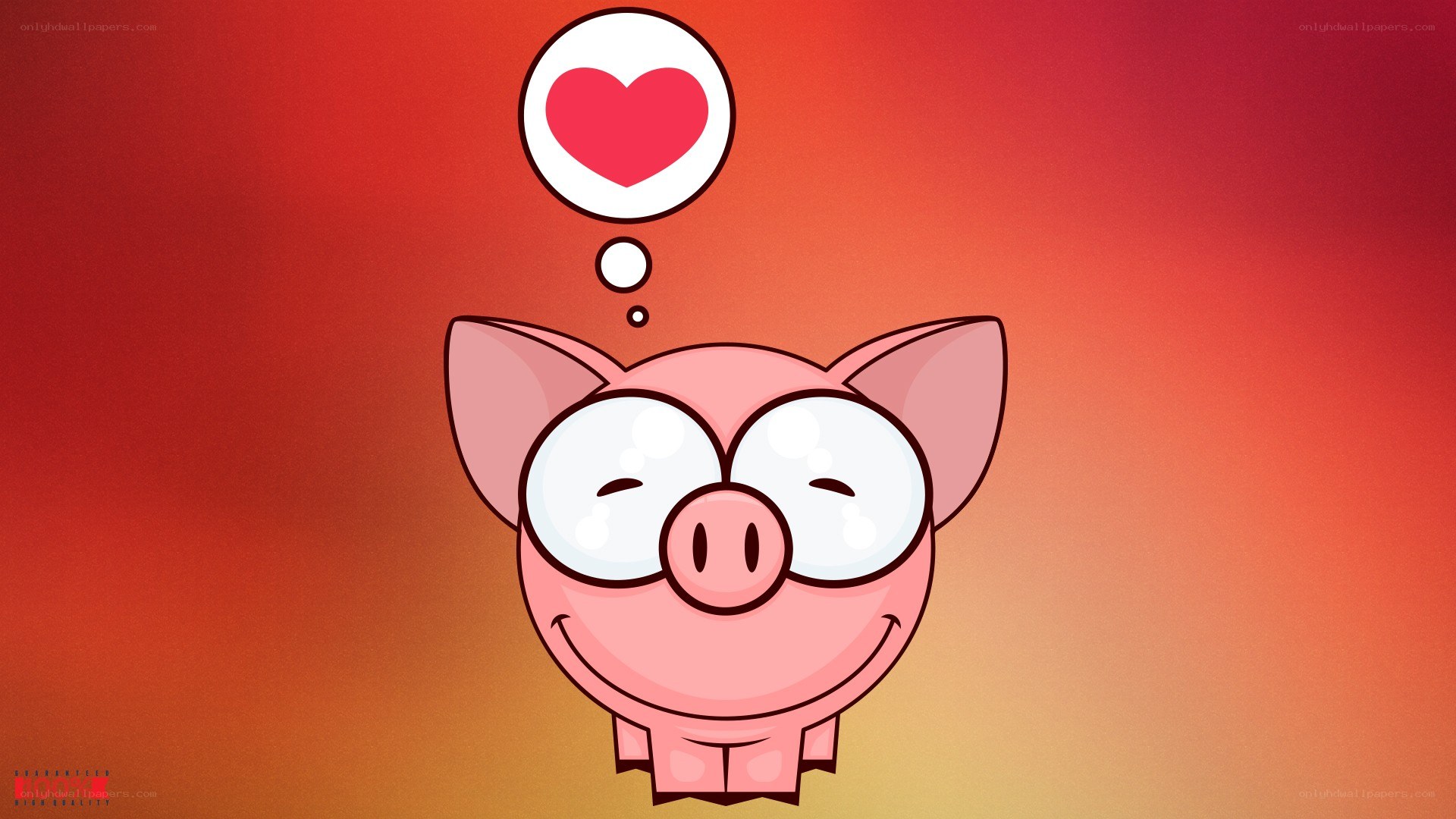 cartoon pig with heart thought