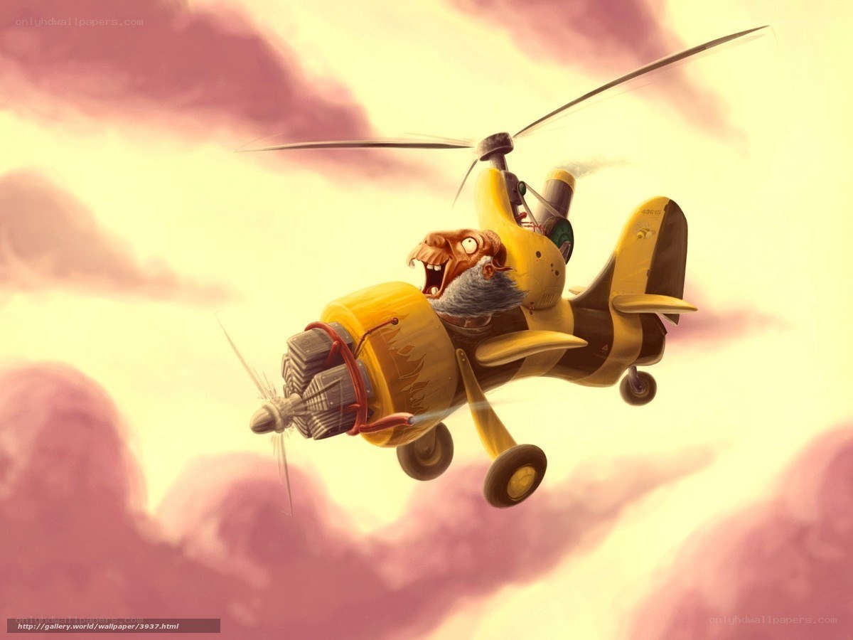 cartoon pilot in yellow plane