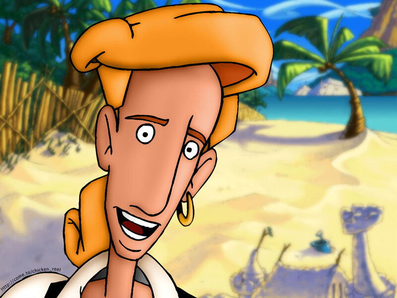 cartoon pirate on a tropical island
