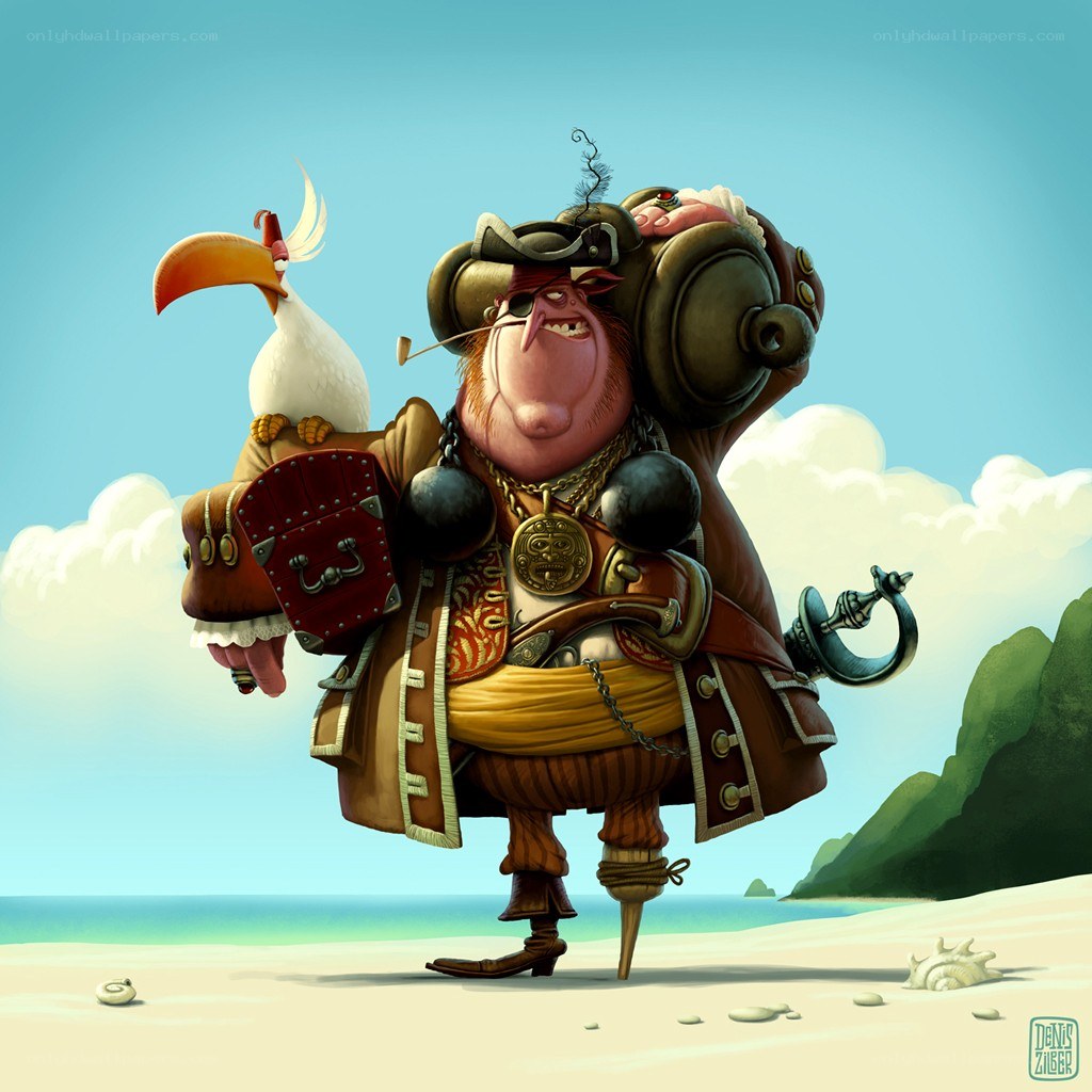 cartoon pirate with parrot