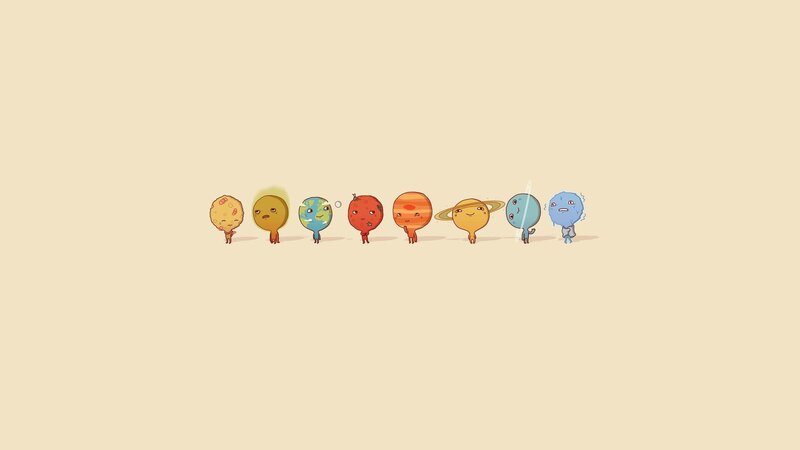 cartoon planets in a line