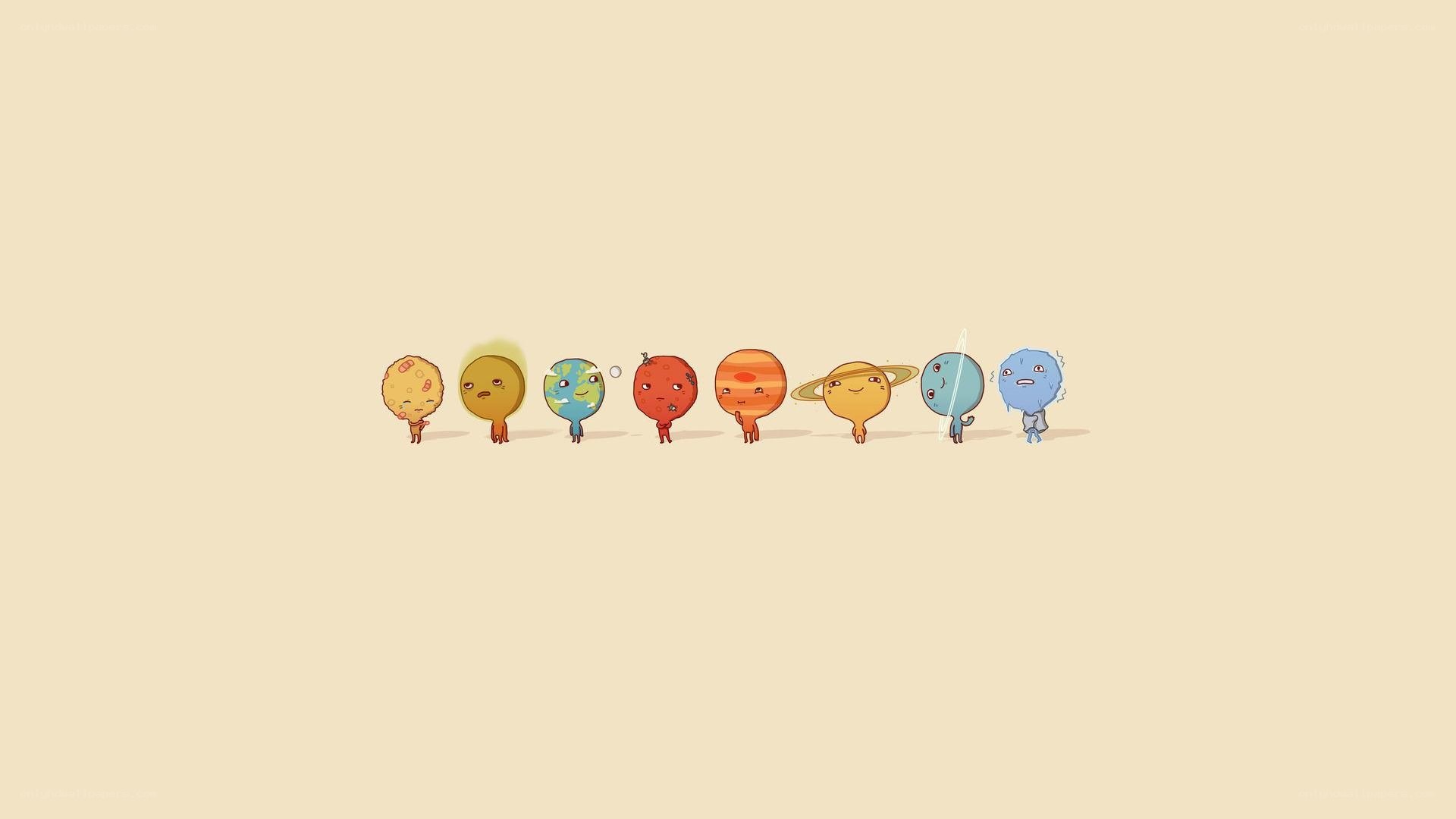 cartoon planets in a line