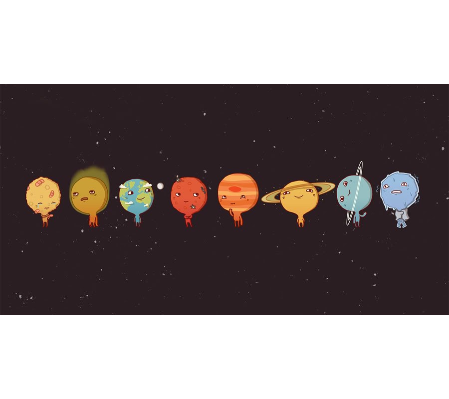 Cartoon planets in space
