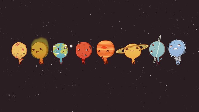 Cartoon Planets in Space — Black, Calm, Night