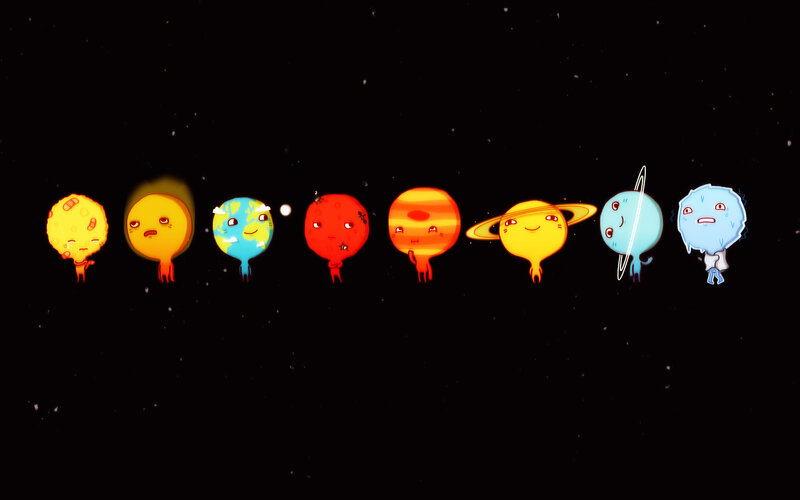 Cartoon Planets in Space — Black, Playful, Night, Digital Art