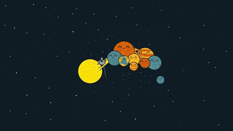 Cartoon Planets in Space — Black, Playful, Night