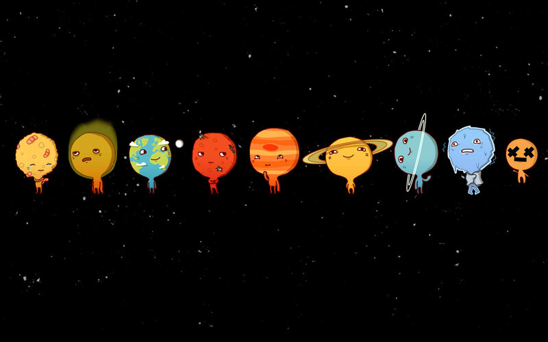 Cartoon Planets in Space — Black, Playful