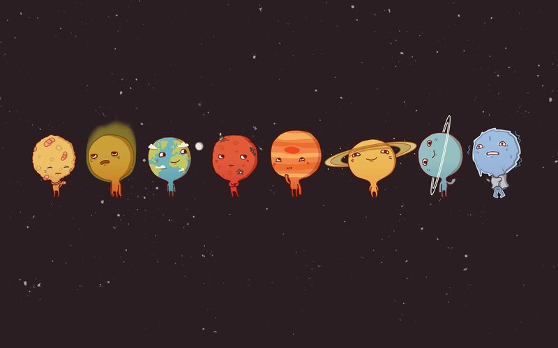 Cartoon Planets in Space — Black, Whimsical