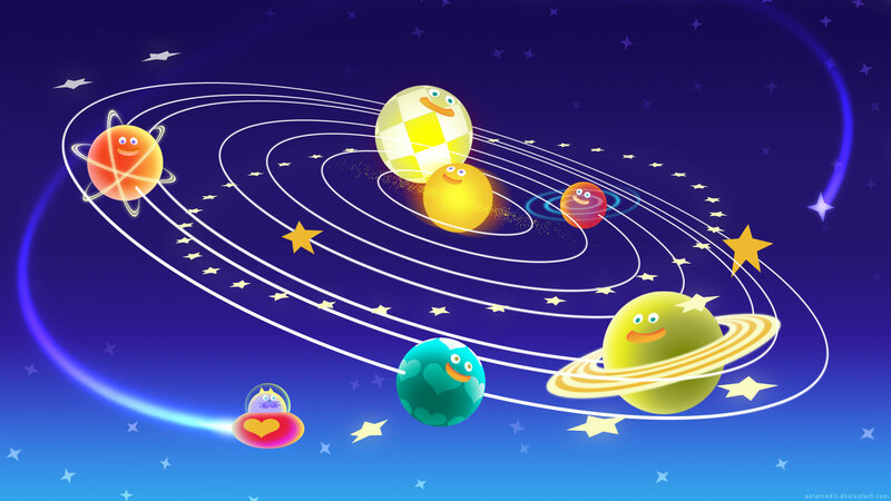 Cartoon Planets in Space — Blue, Playful