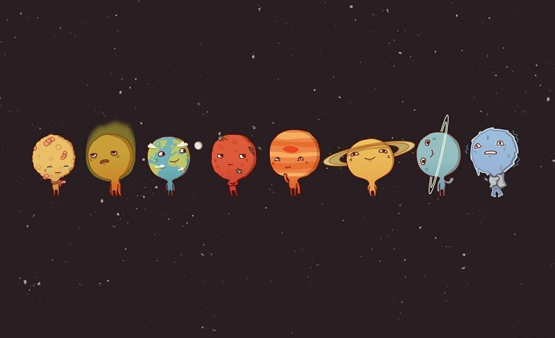 Cartoon planets in space