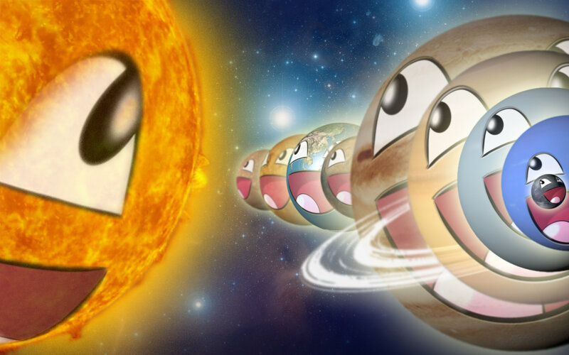 Cartoon Planets in Space — Yellow