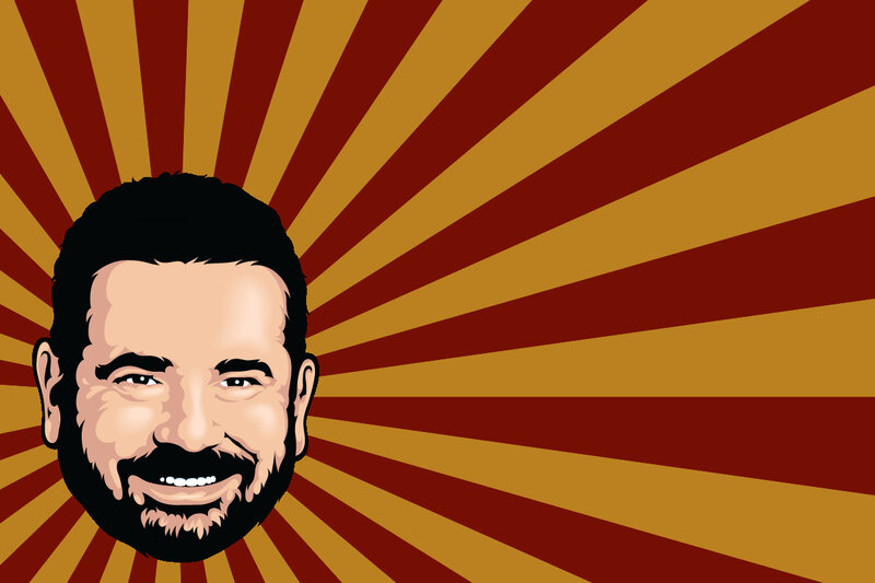 cartoon portrait with sunburst background