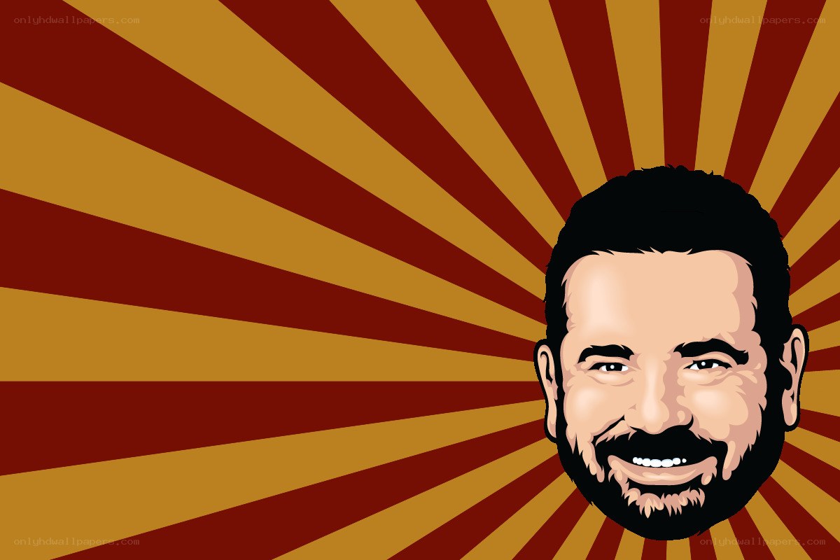 cartoon portrait with sunburst background