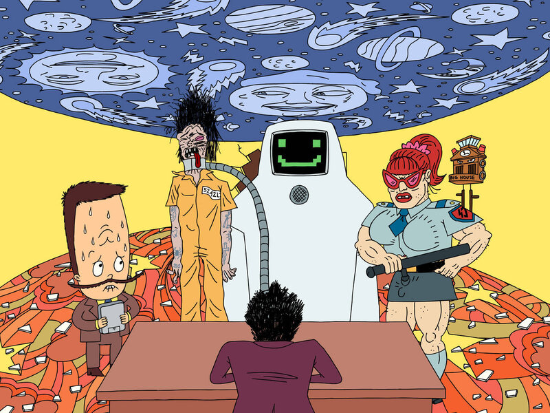 Cartoon prison scene