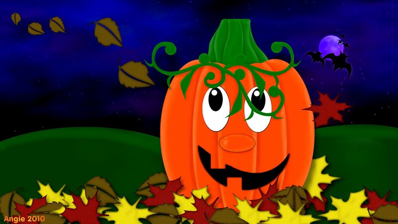 Cartoon Pumpkin in Leaves