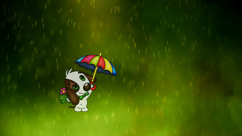 Cartoon Puppy with Umbrella