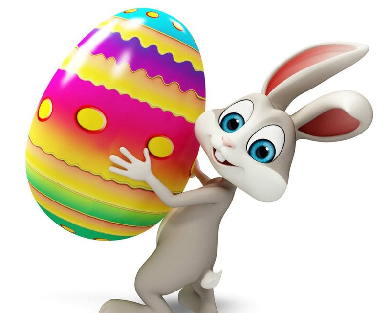 Cartoon Rabbit Holding Egg — White