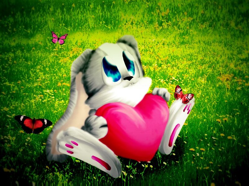 Cartoon Rabbit Holding Heart