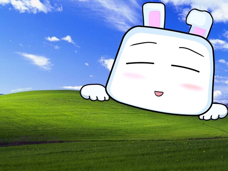 cartoon rabbit on a green hill