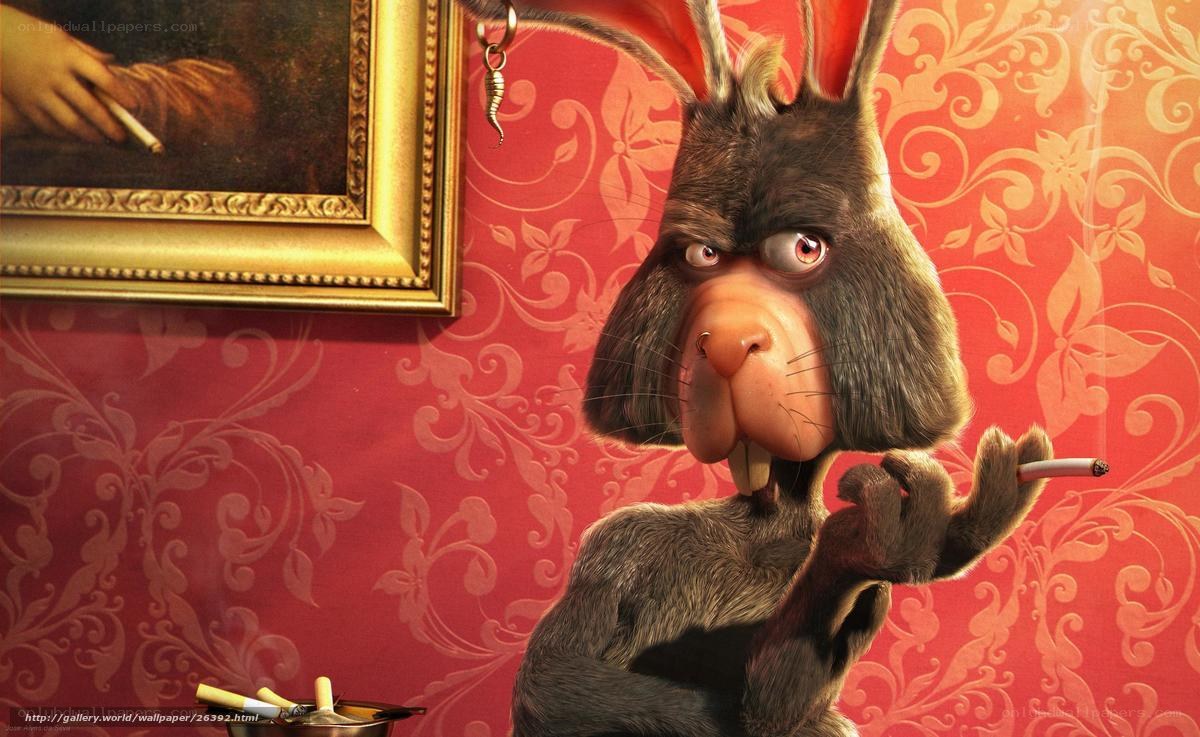 Cartoon rabbit smoking cigarette