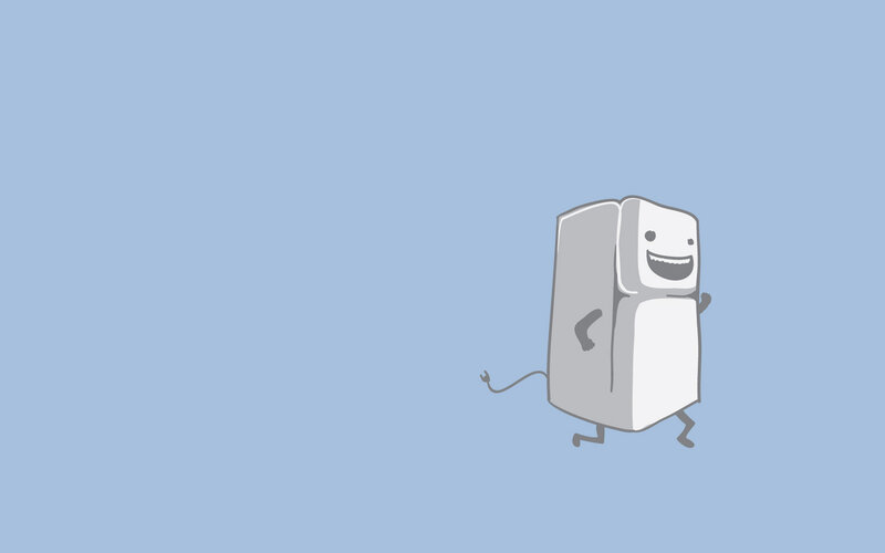 Cartoon Refrigerator Character — Blue, Playful, Illustration