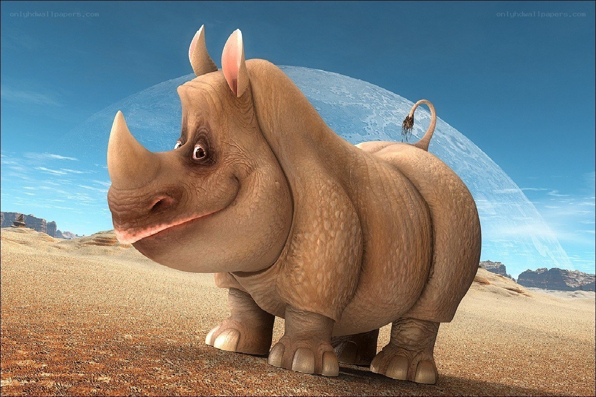 cartoon rhino in desert