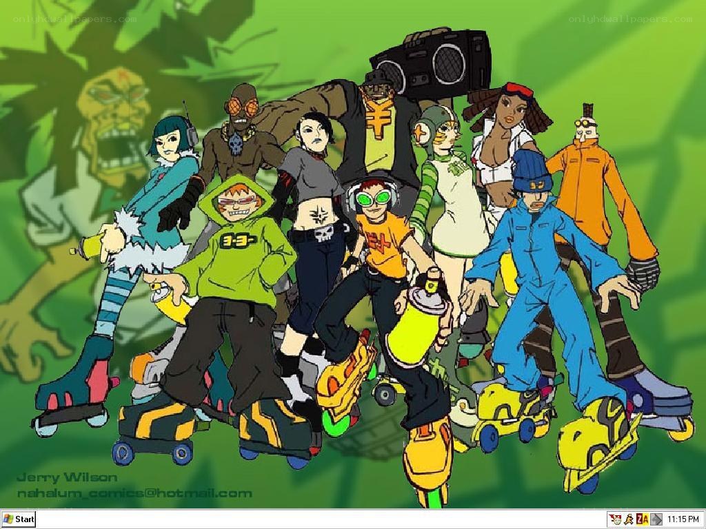 cartoon roller skaters group
