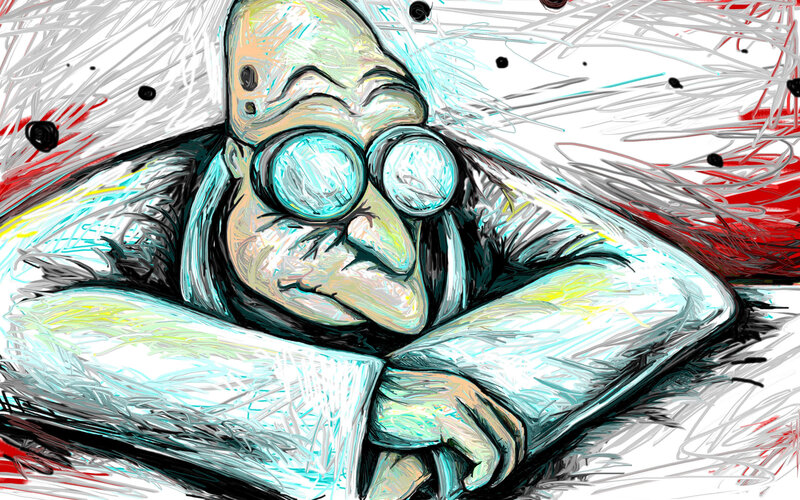 cartoon scientist with glasses