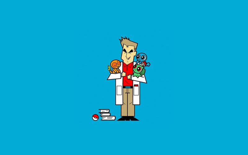 cartoon scientist with pokémon