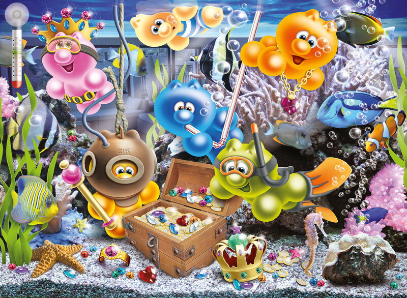 Cartoon Sea Creatures in Aquarium