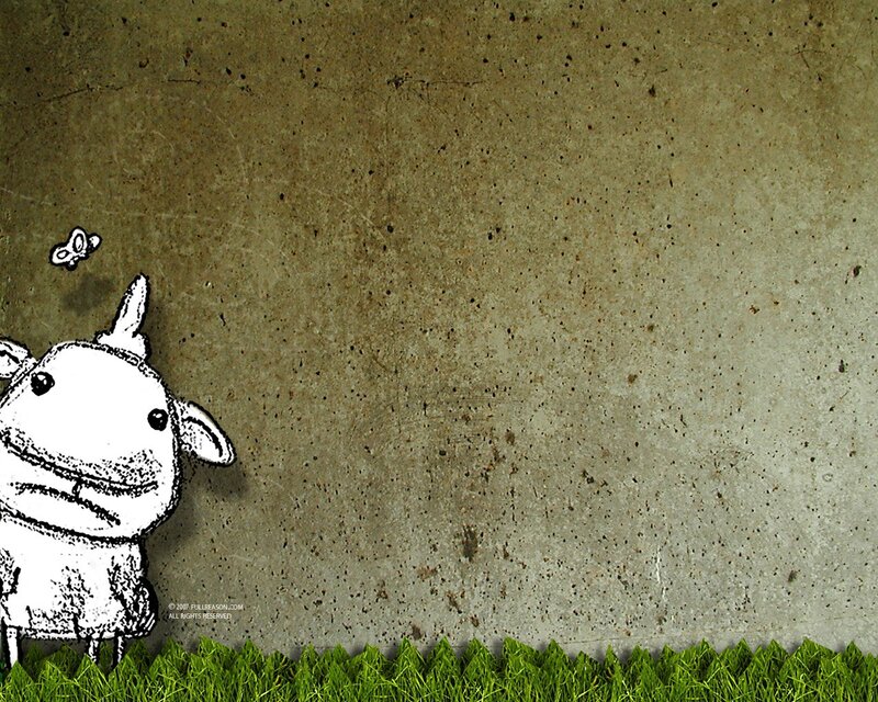 cartoon sheep on concrete