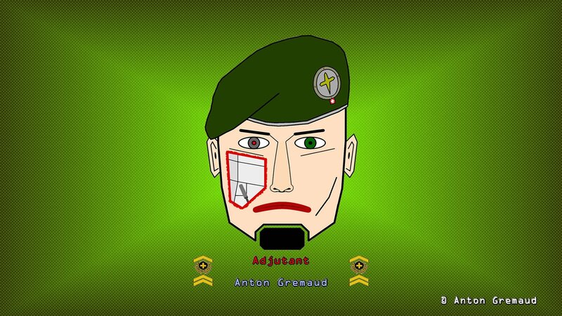 Cartoon Soldier Face — Green, Serious