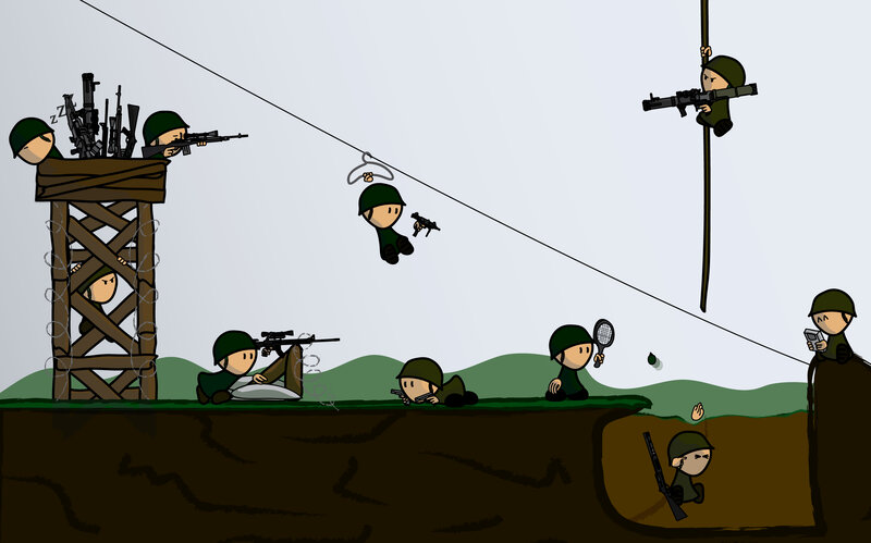 Cartoon soldiers in combat
