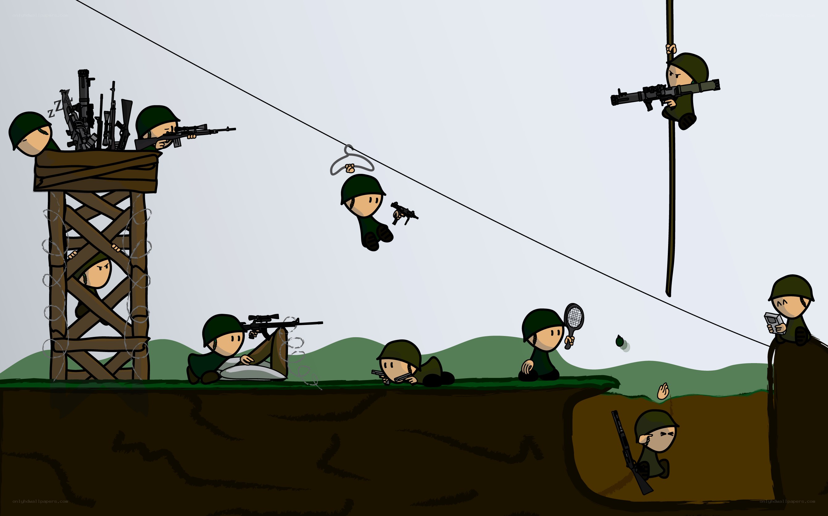 Cartoon soldiers in combat