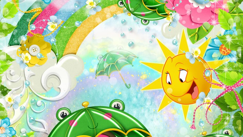 Cartoon Sun and Frogs
