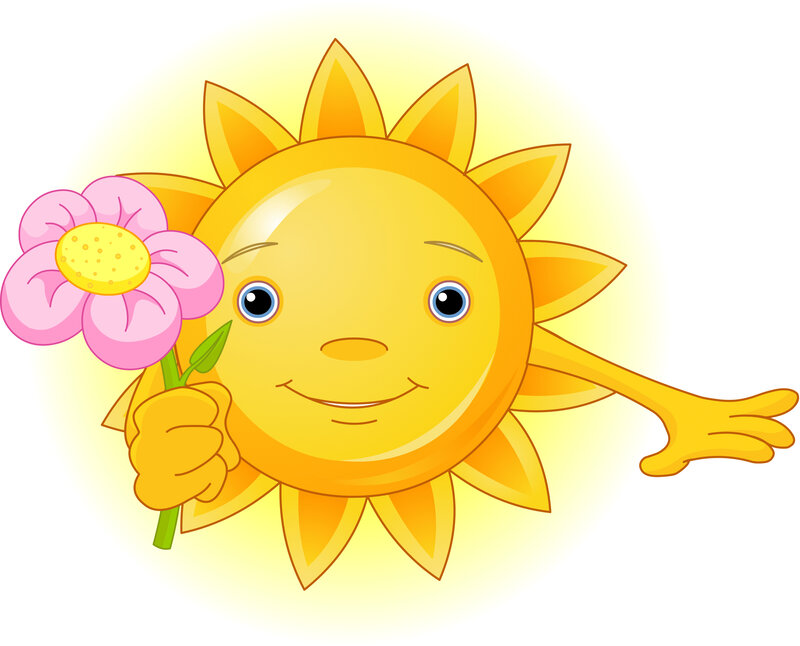 Cartoon Sun Holding Flower