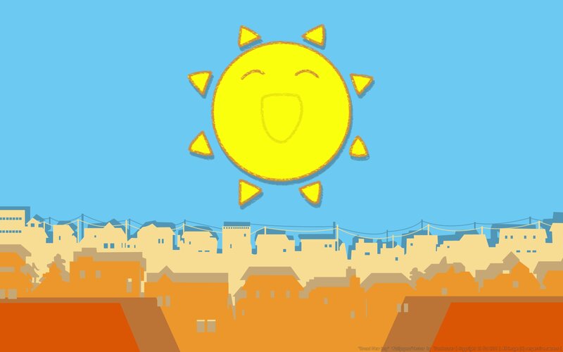 Cartoon Sun over Town