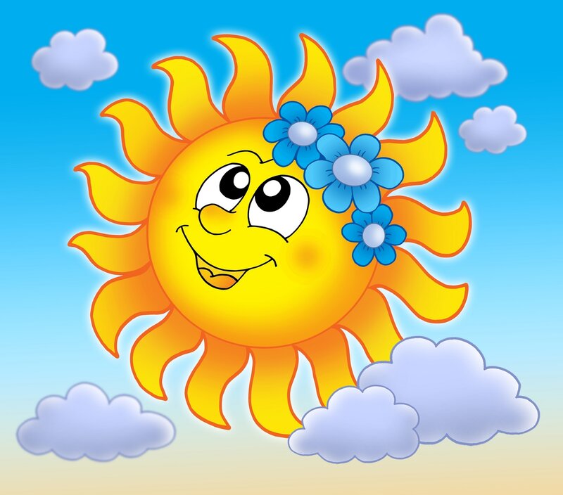 Cartoon Sun with Flowers