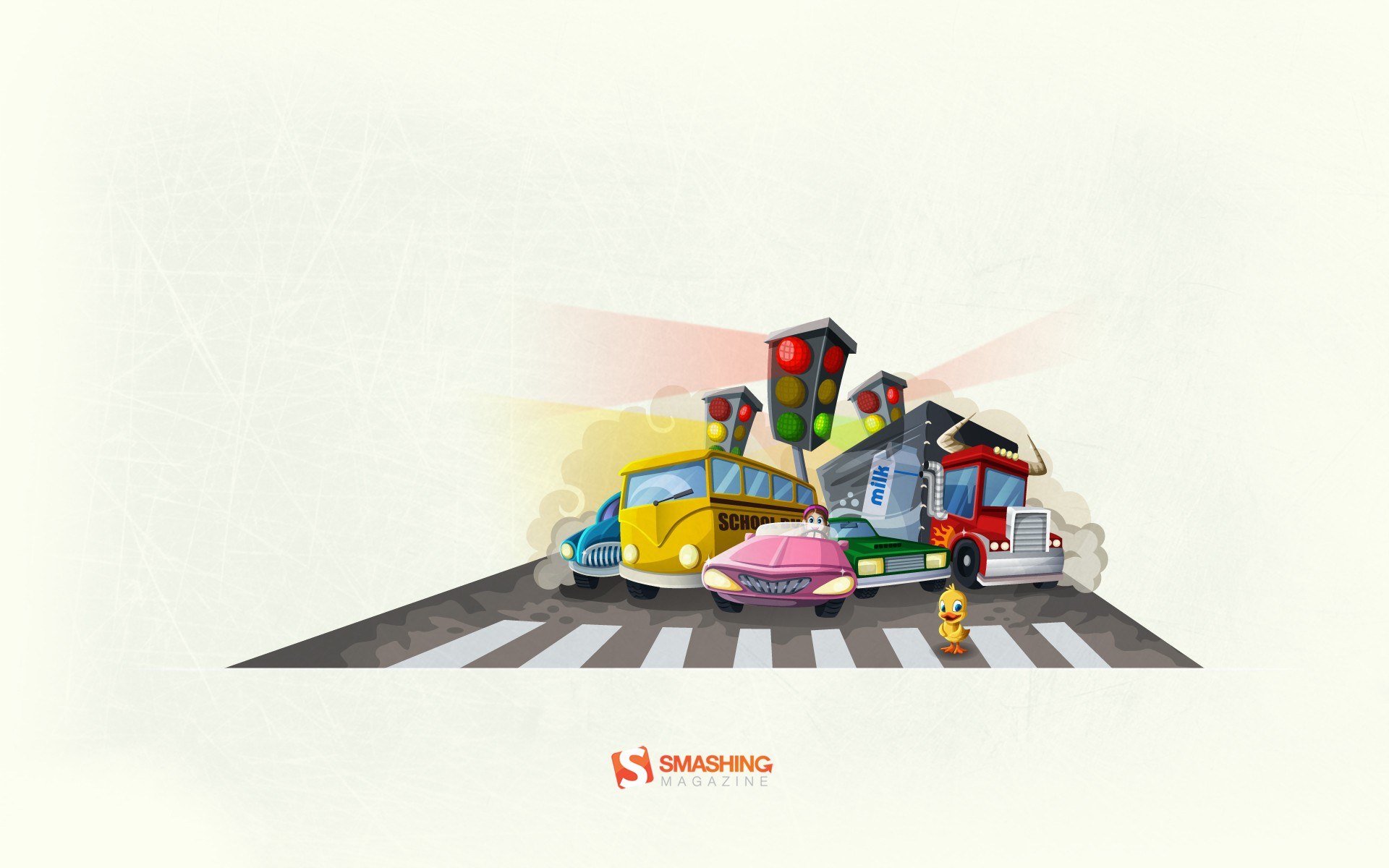 Cartoon traffic scene with vehicles