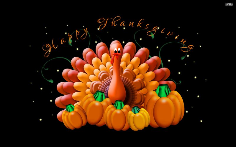 Cartoon Turkey with Pumpkins — Orange
