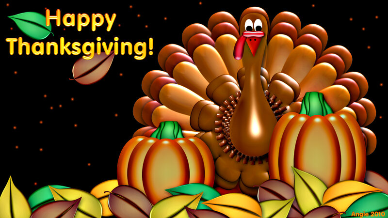 Cartoon Turkey with Pumpkins