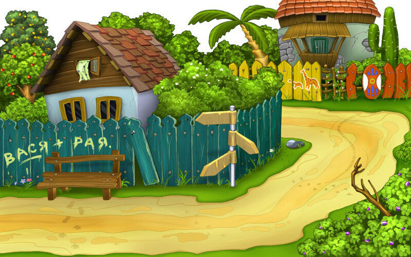 Cartoon Village Scene