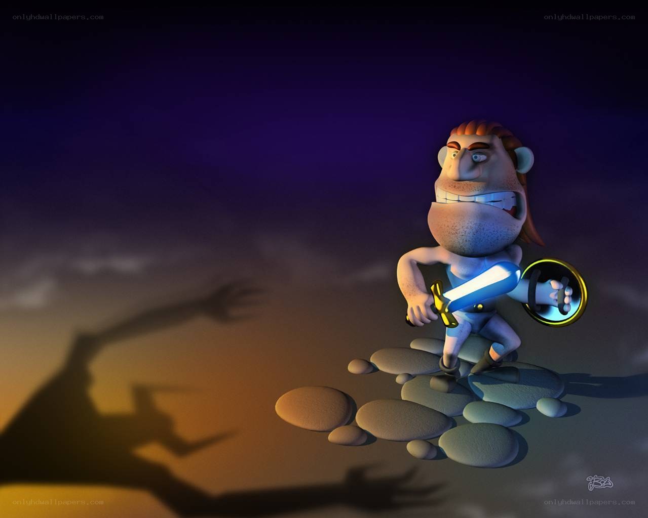 cartoon warrior with glowing sword