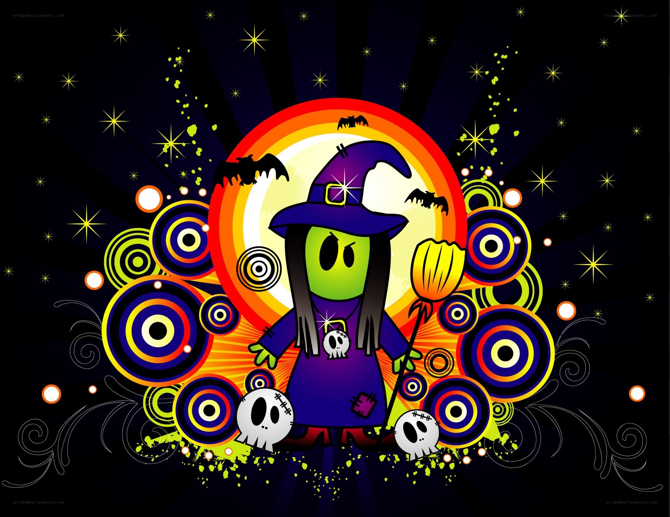 cartoon witch with colorful background