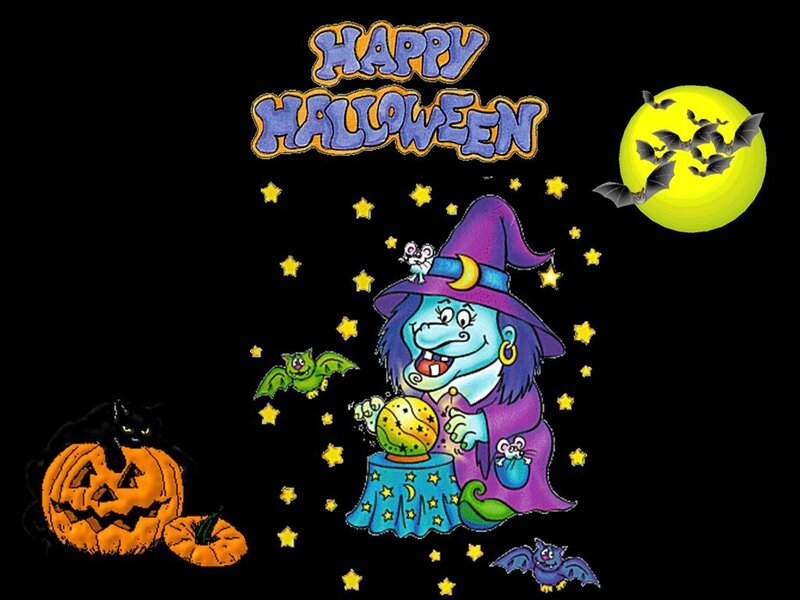 Cartoon Witch with Crystal Ball — Black